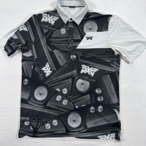 PXG Parsons Xtreme Golf Geometric Print Performance Polo Shirt L Black White